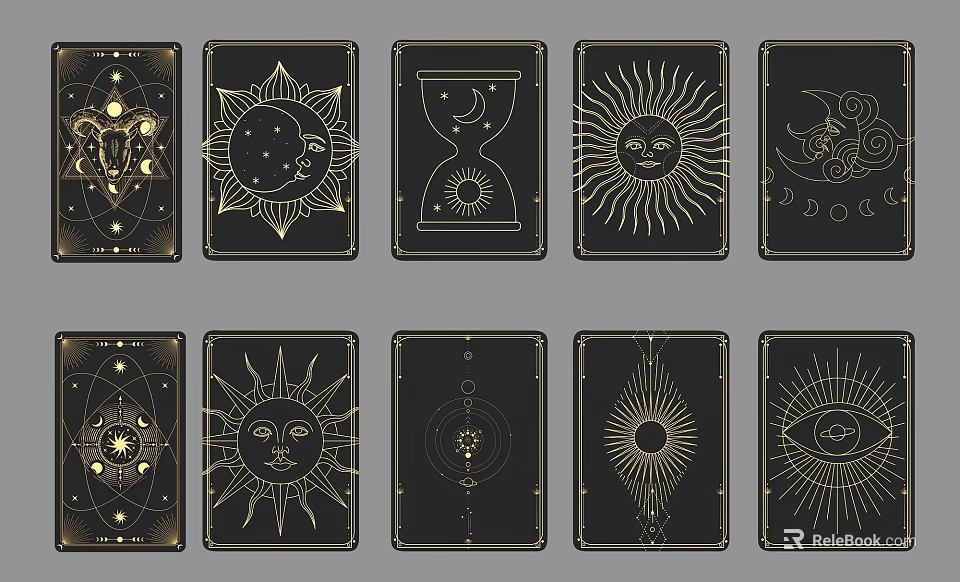 Mystical Wall Decor with Sun Moon Symbols and Golden Line Designs on Black Background 3d model 