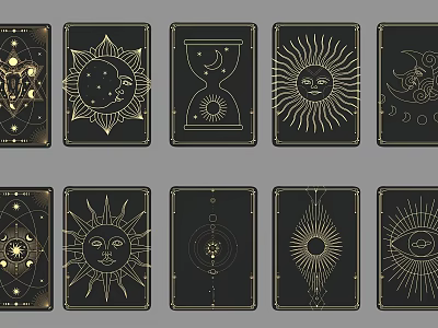 Mystical Wall Decor with Sun Moon Symbols and Golden Line Designs on Black Background 3d model