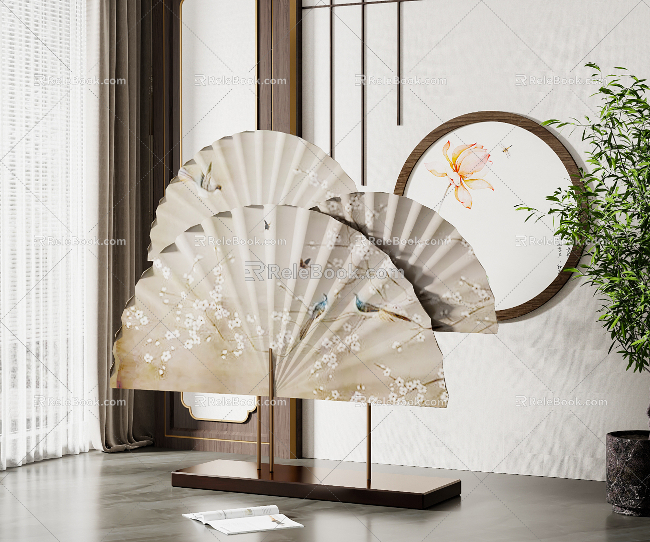 New Chinese-style Ornaments Combination Fan-shaped Screen Partition 3d model