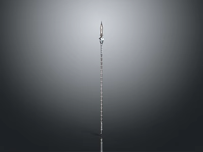 Detailed Silver Spear With Spiral Pattern And Pointed Tip On Gradient Gray Background 3d model