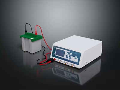 Laboratory Power Supply Equipment With Green Lid Tank Connected Wires And Digital 3d model