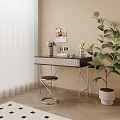 Modern Desk With Metal Frame Table Lamp Photo Frame And Green Plant