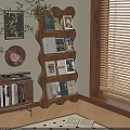 Wooden Wave Shaped Bookshelf With Books Near Window In Indoor Space