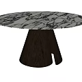Round Modern Dining Table With Black And White Marble Top And Dark Brown Base 3d model