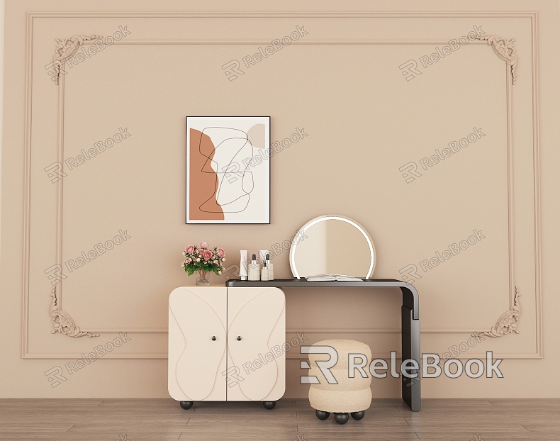 Simple Cream Style Solid Wood Dressing Table Combination model