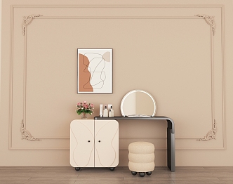 Simple Cream Style Solid Wood Dressing Table Combination 3d model