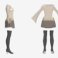 Elegant Gradient Color Dress With Bell Sleeves And Knee High Socks High Heels