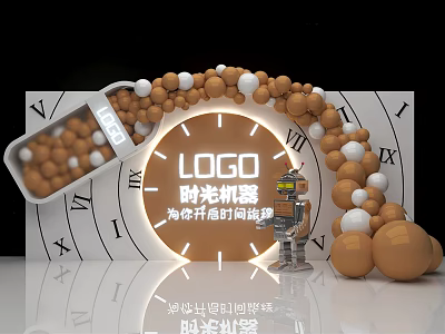 Time Machine Escape Room Opening Countdown Scene With Balloon Decor And Clock Background 3d model