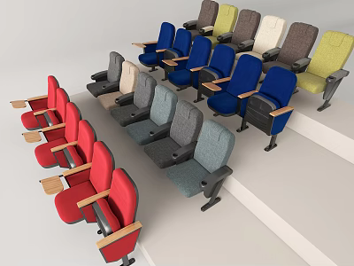 Colorful Modern Public Chairs with Armrests and Small Desktops in Stepped Arrangement 3d model