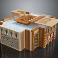Traditional Islamic Building Model With Geometric Patterns Arched Doors And Wooden Courtyard Design