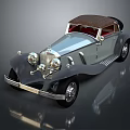 Vintage Convertible Car Featuring Silver Body Brown Top Classic Chrome Details and Round Headlights