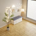 White Shoe Cabinet With Drawers Bench Blue Cushion Cloud Wall Decor String Lights Stuffed Toys