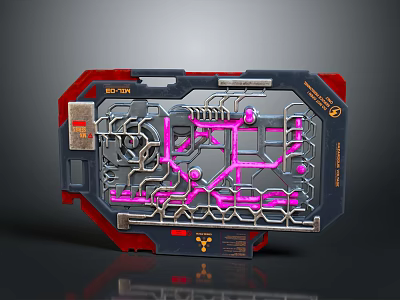 Futuristic Tech Device with Red Blue Frame and Pink Circuitry EX-701 12V 3d model