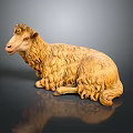 Golden Curly Wool Sheep Sculpture in Lying Posture with Dark Background Reflection 3d model