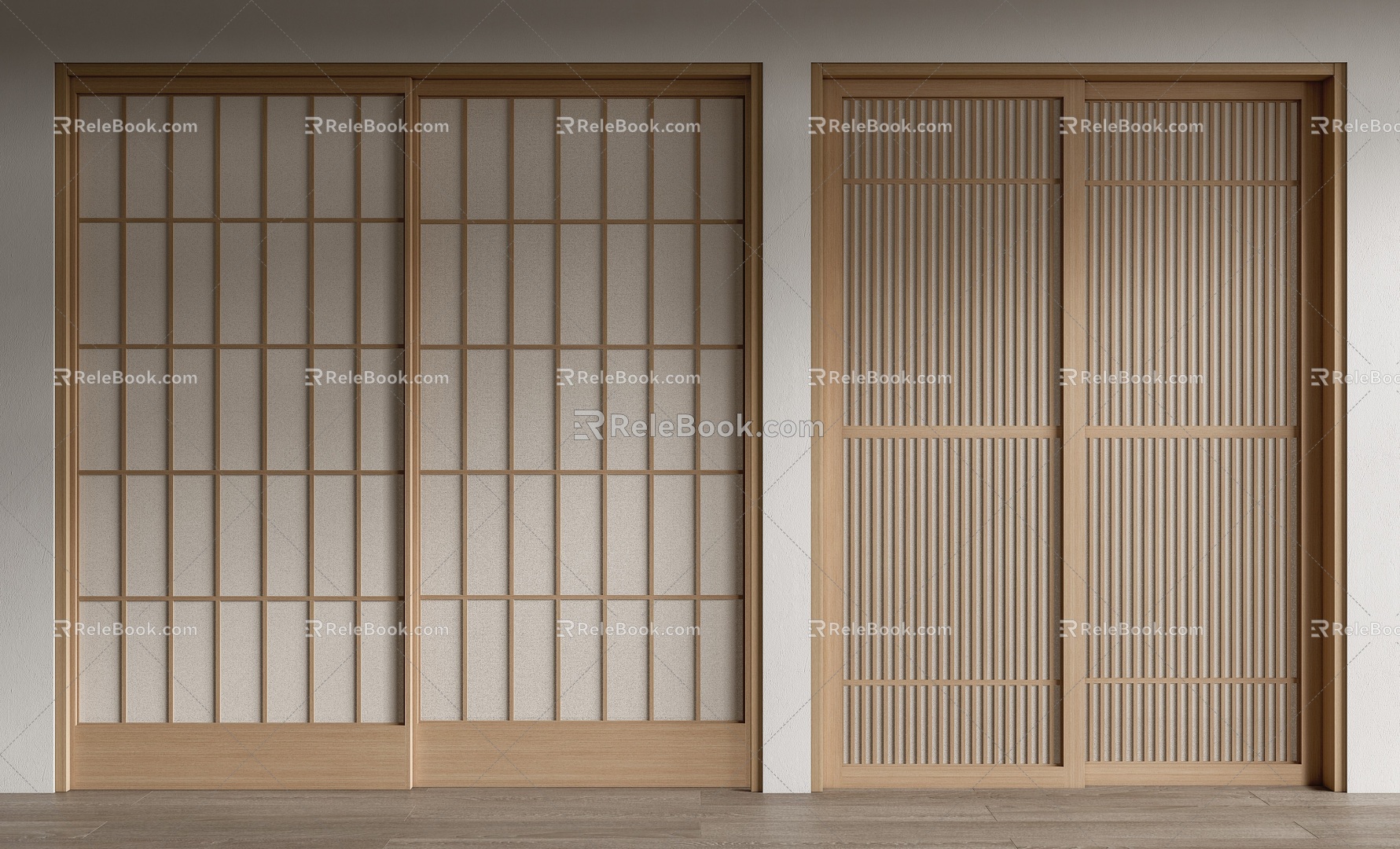 Japanese-style sliding door grille sliding door sliding door seal door 3d model