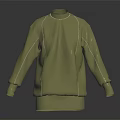 Green High Neck Sweatshirt With White Stitching And Long Sleeves Casual Style