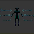Game Movie Character with Horned Purple Blue Armor Surrounded by Multiple Weapon Parts