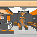 Bright Modern Tea Coffee Shop Interior Design With Orange Counter And Round Stools
