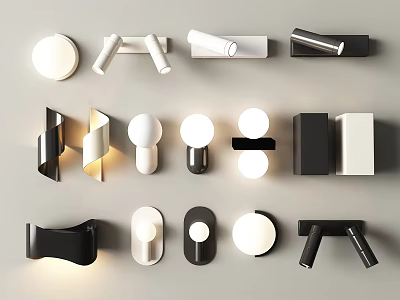 Modern Contemporary Wall Lights with Sleek Geometric Shapes Black White Metal Finishes and Illuminated Design 3d model