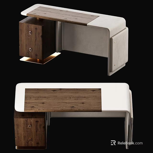 Modern Office Desk With Wooden Panel And White Leather Surface Design 3d model 
