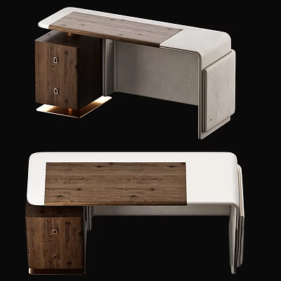 Modern Office Desk With Wooden Panel And White Leather Surface Design 3d model
