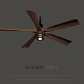 Annular Light Fixture With Modern Design And Wooden Blades Ceiling Mount