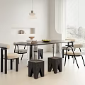 Modern Dining Table Set With Chairs Stools Pendant Light And Wall Shelf 3d model