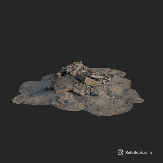 Architectural Components In Ruins With Stone Blocks And Broken Wood Debris 3d model 