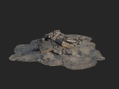 Architectural Components In Ruins With Stone Blocks And Broken Wood Debris 3d model