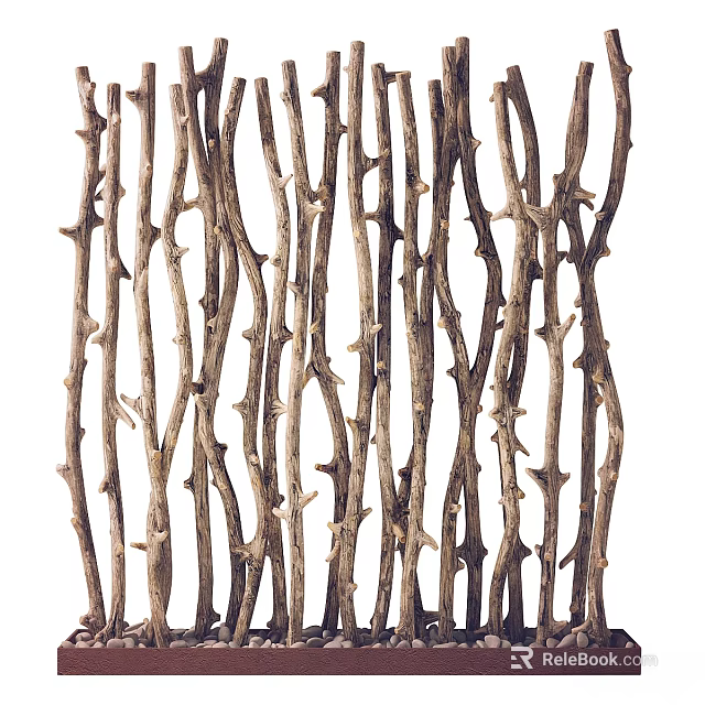 Natural Wooden Twig Wall Decor with Intricate Branch Pattern for Home Interior 3d model 
