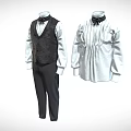 Men Women Formal Attire With Patterned Vest Bow Collar Blouse And Pants