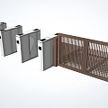 Modern Public Facility With Three Silver Turnstiles And Brown Gate 3d model