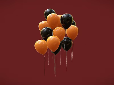Black and Orange Decorative Balloons Set Against Red Background for Home Decoration 3d model