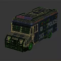 Dark Blue Police Military Vehicle With 313 Marking And Emergency Lights