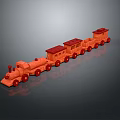 Red Wooden Toy Train With Multiple Carriages On Gray Background Showing Reflection Effect