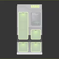 Modern Functional Branded Display Shelf With Green Compartments And Tiered Design