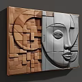 Artistic 3D Wall Decor With Geometric Patterns And Modern Facial Silhouette Design