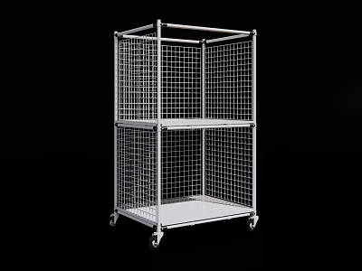 Metal Wire Mesh Storage Shelving Unit With Wheels And Multiple Shelves 3d model
