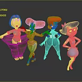 Vibrant Cartoon Female Characters With Various Hairstyles And Colorful Outfits Posing Together
