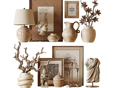 Vintage Decorative Ornament Set With Sculptures Vases Lamps Frames And Branch Decorations 3d model
