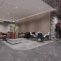 Modern Lounge Area Interior Design With Sofa Chairs Plants And Decorative Wall