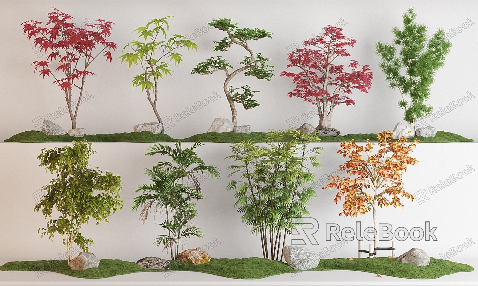 Maple Leaf Plant Combination Red Maple Scatter Kwai Maple Leaf Pine Coniferous Bamboo Arbor Tree model