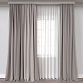 Grey Curtains With White Sheer Panels For Window In White Wall Room