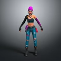 Game Movie Character Wearing Purple Beanie Black Top Blue Ripped Jeans Arm Warmers And Boots