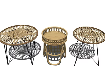 Modern Stylish Coffee Tables With Rattan Weave And Metal Frame Designs 3d model