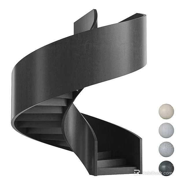 Modern Black Spiral Staircase Design With Metal Structure And Minimalist Style 3d model 