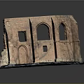 Historical Red Brick Stone Architecture Remains With Arched Windows And Doorways