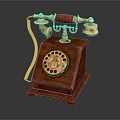Vintage Rotary Dial Telephone With Wooden Base And Gold Accents Design