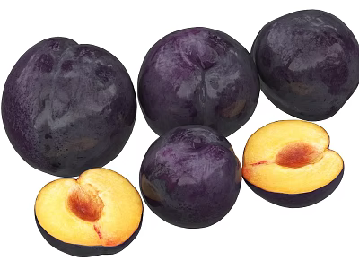Fresh Purple Plums With Juicy Yellow Flesh And Smooth Skin 3d model