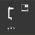 Robotic Arm Character With Control Box And Small Mechanical Parts In White Industrial Setup